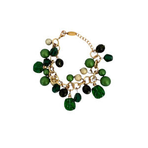 Uno Alla Volta Murano Glass Green Charm Bracelet Gold Plated Italy Signed